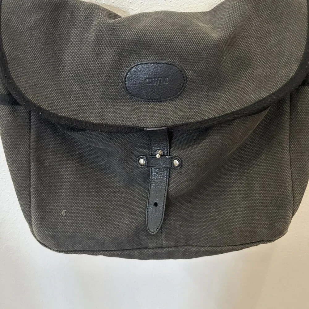 Levenger Canvas Gray & Black Leather Trim Messenger Crossbody Bag
